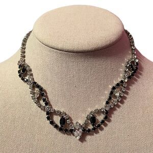 Vintage Black And Clear Rhinestone Necklace